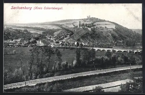 AK Sachsenburg /Eckartsberga, Burg, Eisenbahn, Brücke