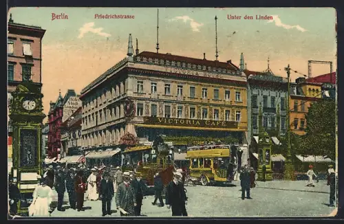 AK Berlin, Friedrichstrasse, Unter den Linden, Victoria Café