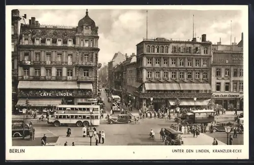 AK Berlin, Unter den Linden, Kranzler-Ecke, Café Linden, Strassenansicht