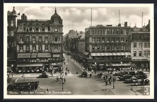 AK Berlin, Unter den Linden, Ecke Friedrichstrasse, Café Linden