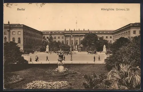 AK Berlin, Königliche Universität, Hauptgebäude, Vorplatz, Gartenanlage
