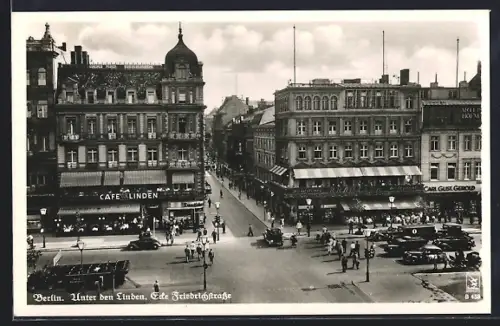 AK Berlin, Unter den Linden Ecke Friedrichstrasse, Café Linden