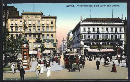 AK Berlin, Friedrichstrasse Ecke Unter den Linden, Victoria Hotel, Victoria Café
