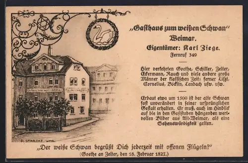 Künstler-AK Weimar / Thüringen, Gasthaus zum weissen Schwan, Eigentümer Karl Ziege