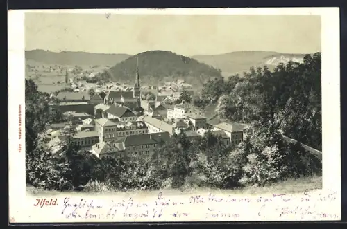 AK Ilfeld, Ortsansicht mit Kirche und umliegender Landschaft