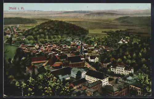 AK Ilfeld i. H., Ortsansicht, Kirche, umliegende Landschaft