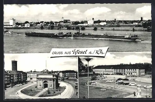 AK Wesel a. Rh., Rheinansicht, Berliner Tor, Bahnhof