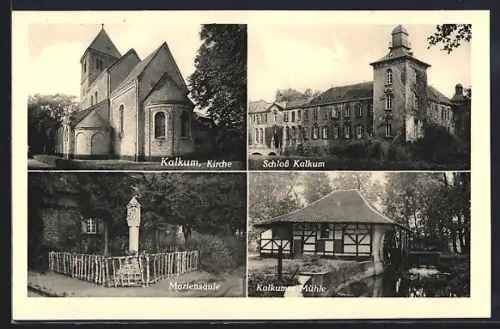 AK Kalkum, Kirche, Schloss, Mariensäule, Mühle