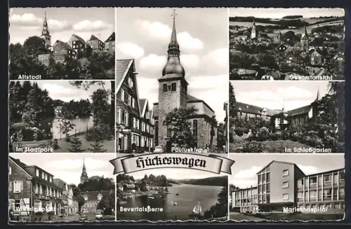AK Hückeswagen, Altstadt, Pauluskirche, Bevertalsperre, Marienhospital, Schlossgarten