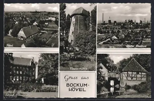 AK Bockum-Hövel, Klostermühle, Zeche Radbod, Schloss Ermelinghof, Alte Schlossmühle, Totalansicht