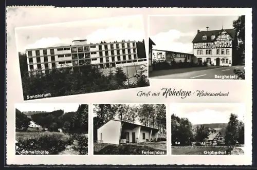 AK Hoheleye /Hochsauerland, Sanatorium, Berghotel, Graberhof, Schmelzhütte, Ferienhaus
