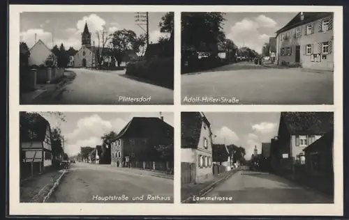 AK Plittersdorf / Altrhein, Strasse, Hauptstrasse und Rathaus, Lammstrasse