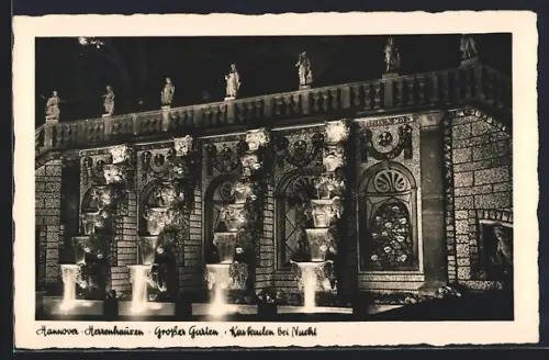 AK Hannover-Herrenhausen, Grosser Garten, Kaskaden bei Nacht