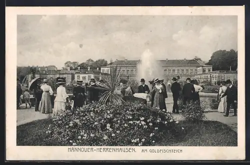 AK Hannover-Herrenhausen, Goldfischteich, Garten, Spaziergänger