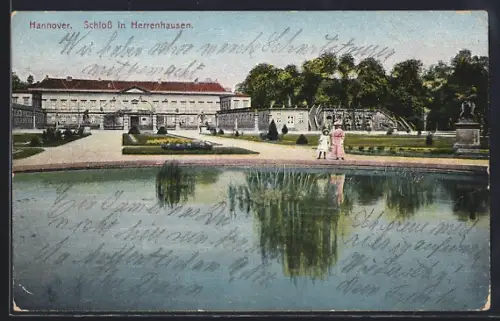 AK Hannover-Herrenhausen, Schloss, Garten, Teich