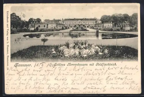 AK Hannover, Schloss Herrenhausen mit Goldfischteich