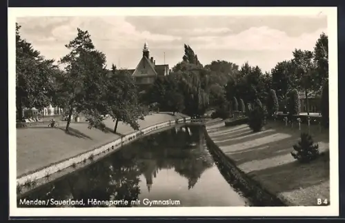 AK Menden /Sauerland, Hönnepartie mit Gymnasium