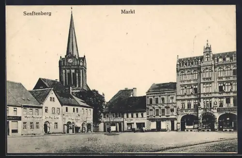 AK Senftenberg, Markt-Restaurant von Paul Gulben und Restaurant von Eduard Kutschera am Markt