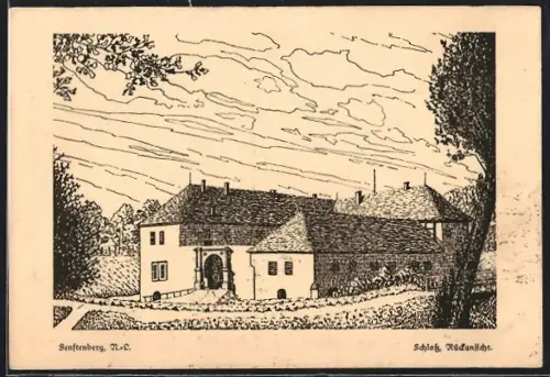 Künstler-AK Senftenberg /N. L., Schloss, Rückansicht, Hinterausgang