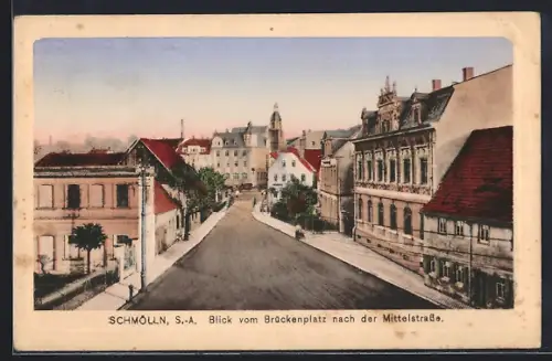 AK Schmölln /S.-A., Blick vom Brückenplatz nach der Mittelstrasse