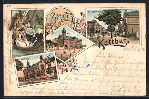 Lithographie Cottbus, Kreishaus, Kaiser Friedrichstrasse, Post