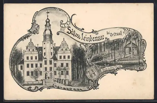 AK Ortrand, Schloss Lindenau mit Schlosspark