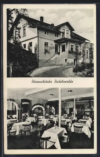 AK Rudelswalde, Restaurant Bärenschänke, Aussenansicht, Gastraum