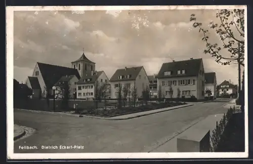 AK Fellbach, Dietrich Eckart-Platz, Wohnhäuser, Kirche