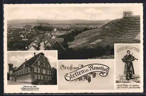 AK Stetten im Remsthal, Gasthaus zum Ochsen, Weinberge, David Pfeffer von Stetten