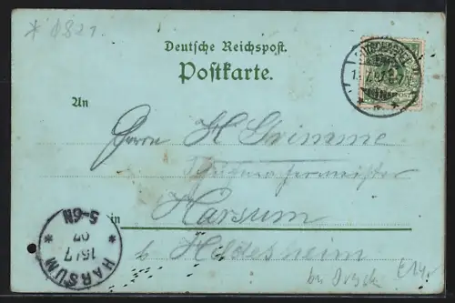 Lithographie Potschappel, Restaurant Zur frohen Schicht, Fahnen und Eichenzweig