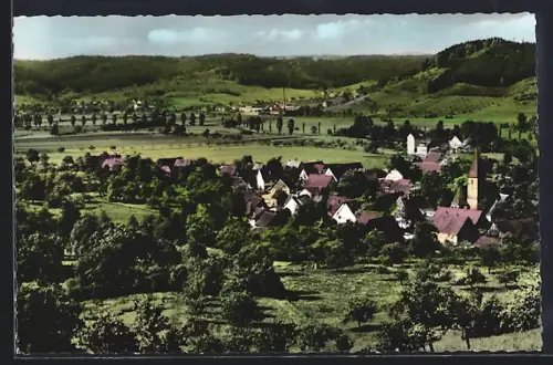 AK Münster / Gaildorf, Ortsansicht mit Kirche und umliegender Landschaft