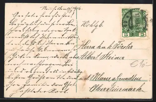 AK Pürnstein, Ortspartie mit Flussbrücke