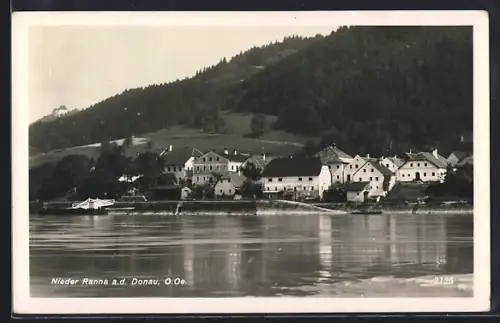 AK Nieder Ranna a. d. Donau, Blick über die Donau zur Ortschaft