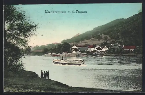 AK Niederranna a.d. Donau, Totalansicht, Dampfer