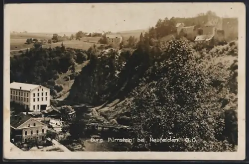 AK Neufelden /O. Ö., Burg Pürnstein mit Brücke u. Umgebung aus der Vogelschau