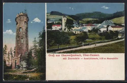 AK Vorderweissenbach, Oberweissenbach, Teilansicht mit Sternstein, Aussichtswarte