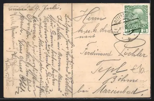 AK Ottensheim bei Linz, Ortsansicht mit Donau u. Bergpanorama aus der Vogelschau