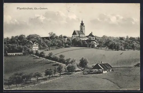 AK Pfarrkirchen, Blick auf den Ort mit Kirche