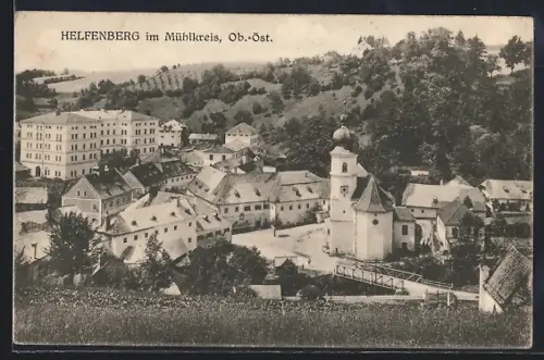 AK Helfenberg, Teilansicht mit Kirche vom Berg gesehen