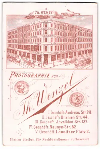 Fotografie Theodor Wenzel, Berlin, Andreasstrasse 28, Blick auf das Atelierhaus mit Strassenbahn