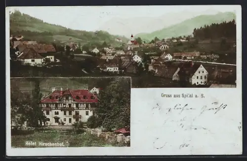AK Spital a. S., Hotel Hirschenhof, Totalansicht mit Fernblick aus der Vogelschau