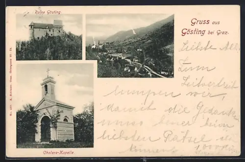 AK Gösting bei Graz, Cholera-Kapelle, Ruine, Gesamtansicht