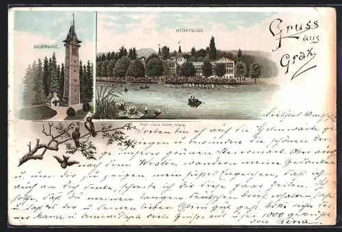 Vorläufer-Lithographie Graz, 1894, Hilmwarte, Hilmteich
