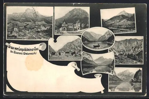 AK Eisenerz, Schloss Leopoldstein, Leopoldsteiner See & Pfaffenstein, Radamer mit k. k. Jagdschloss