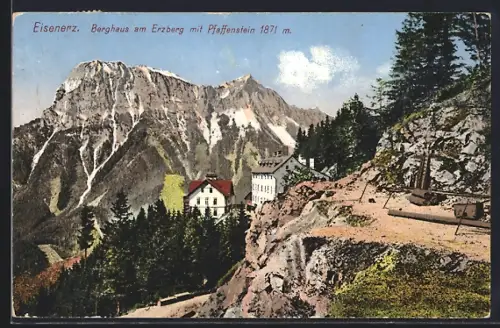 AK Eisenerz, Berghaus am Erzberg mit Pfaffenstein