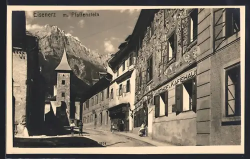 AK Eisenerz, Gasthof Kafehaus mit Pfaffenstein