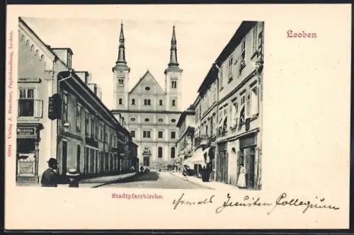 AK Leoben, Blick zur Stadtpfarrkirche