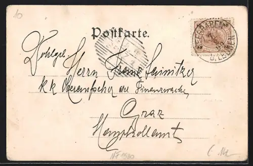 AK Leoben, Stadtthurm, Totalansicht mit Bergpanorama aus der Vogelschau