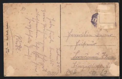 AK Leoben, Hauptplatz mit Denkmal und Stadtturm aus der Vogelschau