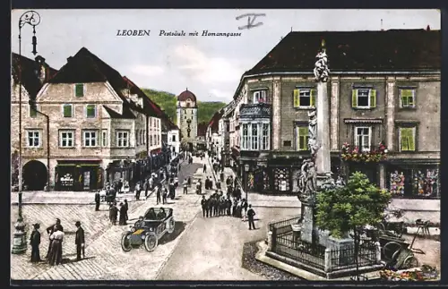 AK Leoben, Die Pestsäule mit der Homanngasse